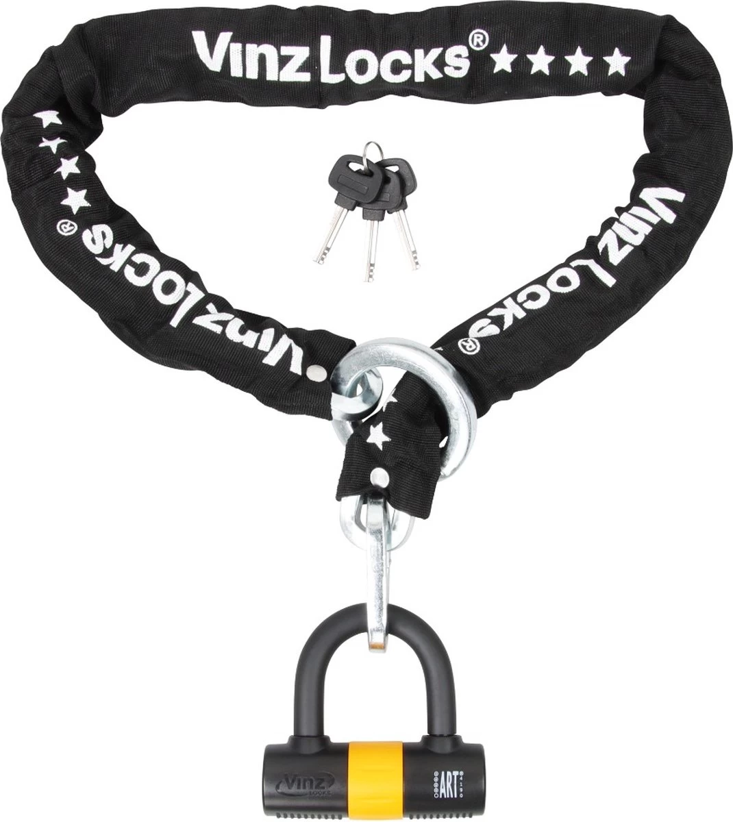 VINZ Trivor ART 4 Kettingslot - 200 Cm Motorslot Van Gehard Staal Met Ring / Scooterslot Met Hangslot / Schijfremslot