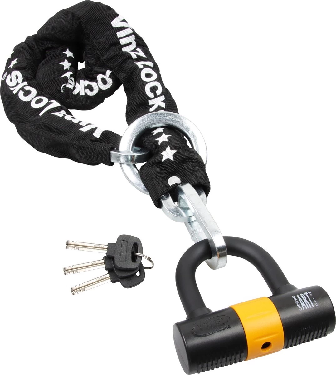 VINZ Trivor ART 4 Kettingslot - 200 Cm Motorslot Van Gehard Staal Met Ring / Scooterslot Met Hangslot / Schijfremslot - Afbeelding 2