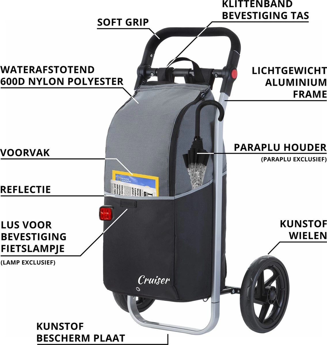 Shoppingcruiser 2 In 1 Boodschappentrolley Voor Achter De Fiets - Fietskar - Robuuste Boodschappenwagen - Allround Bagagekar - Afbeelding 2