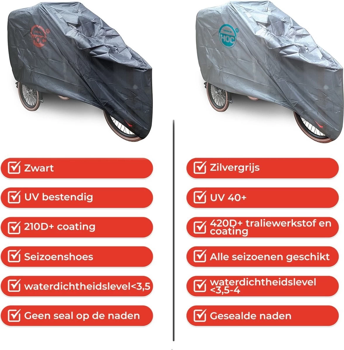 Bakfietshoes Voor Grotere / Elektrische Bakfiets (met Huif) - Red Label O.a. Bestemd Als: Babboe Hoes : Cruiser Hoes : Dolly Hoes : Vogue Hoes : Urban Arrow Family Hoes - Afbeelding 2