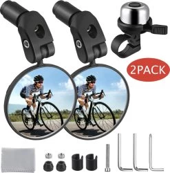 Zacro 2 Pack Fietsspiegel Ebike- Fietsbel- Veiligheidsspiegel- 360° Verstelbare En Draaibare Fietsspiegel– Universeel- Zwart