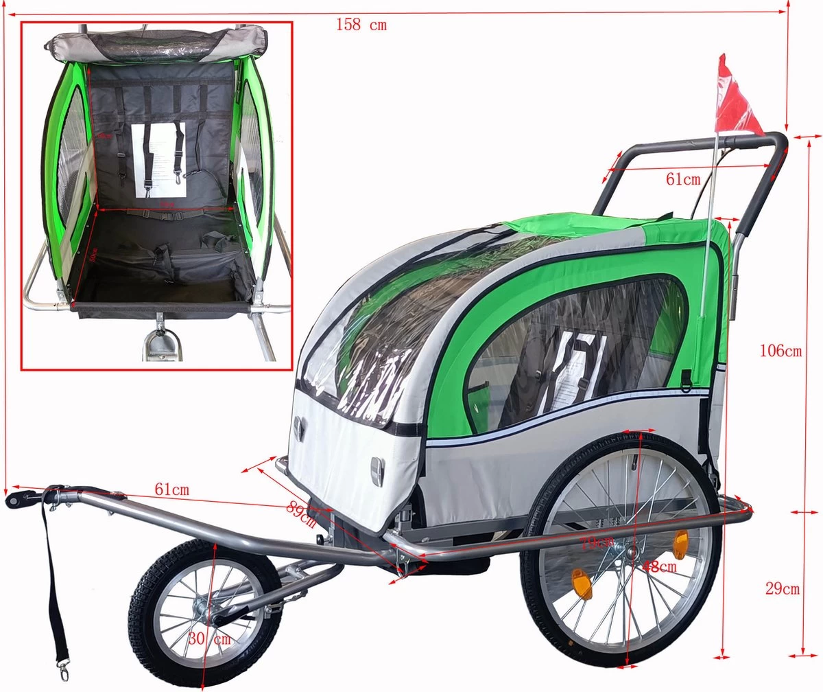 Fietskar Kind - Fietsaanhanger - Met Schokbreker - Rood - Afbeelding 6