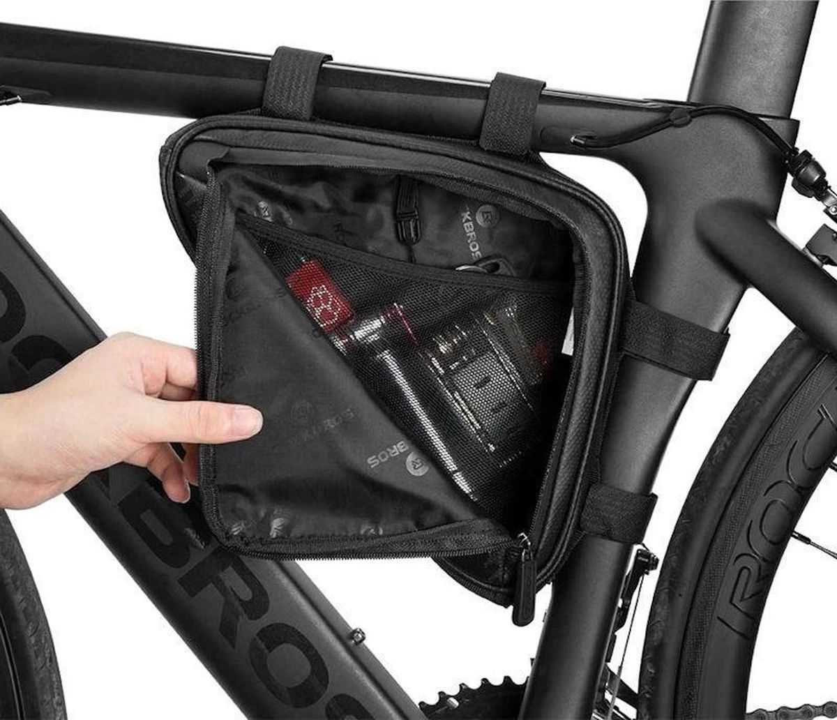 Merkloos Decopatent® PRO Fiets Frametas - Driehoek - Fietstas Voor Onder Fietsframe Tas - Waterdicht - Racefiets - Koersfiets - MTB - Ebike - Afbeelding 2