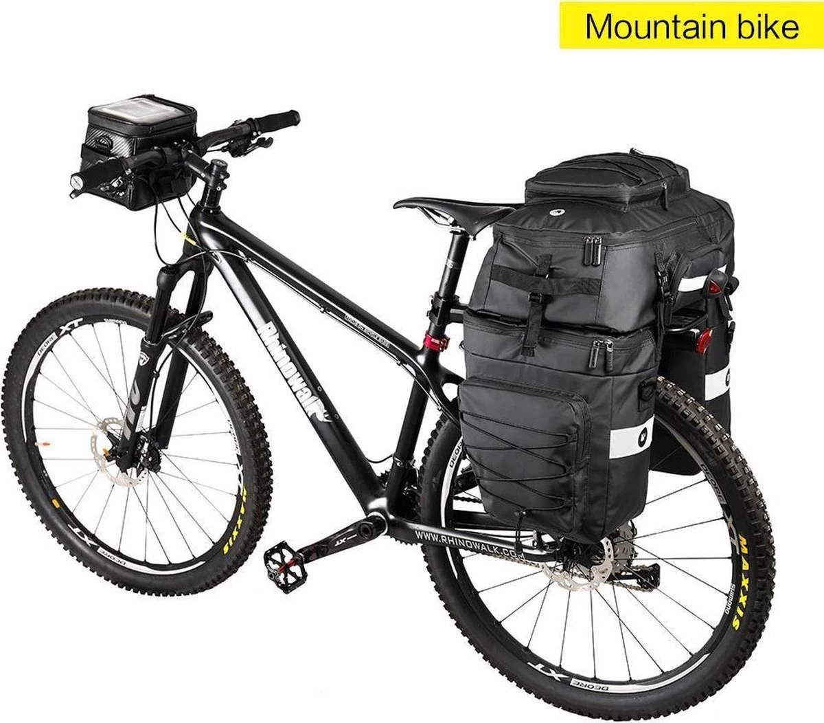 Fietstassen Dubbel Rugzak Fietstas Rugtas Bagagedrager Fiets Regenhoes Zwart Groen 60L - RHINOWALK® - Afbeelding 10