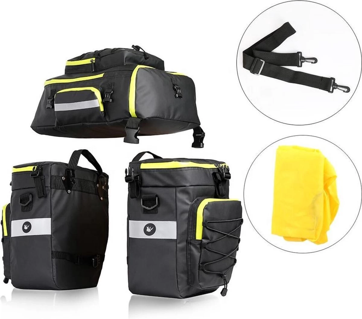 Fietstassen Dubbel Rugzak Fietstas Rugtas Bagagedrager Fiets Regenhoes Zwart Groen 60L - RHINOWALK® - Afbeelding 7