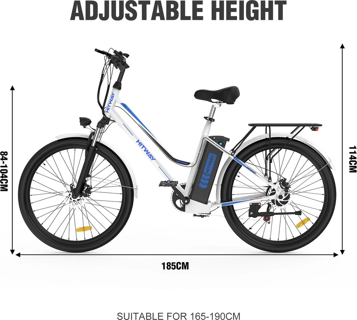 HITWAY Elektrische Fiets, 26 Inch, 250 W Motor, Li-batterij 36 V/11,2 Ah Ebike, Shimano 7 Versnellingen, Tot 35-90 Km - Afbeelding 4