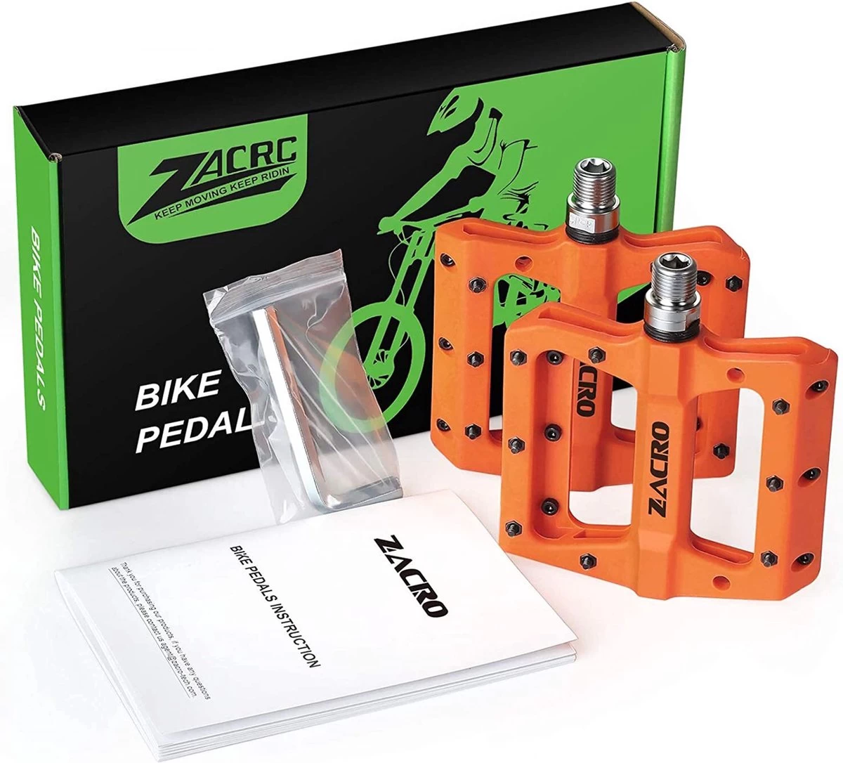 Zacro Fietspedalen - Nylon Antislip Mountainbike Pedalen - Platformpedalen - 9/16 - 2 Lagers - Antislip Waterdicht Anti Stof - Oranje - Afbeelding 6
