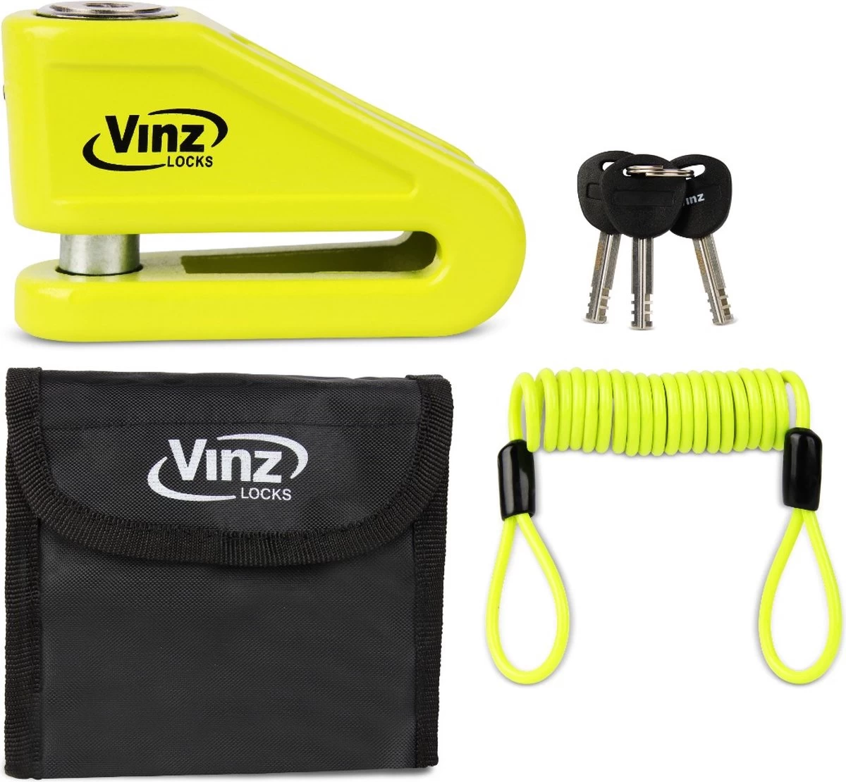 VINZ Baretti Schijfremslot / Motorslot ART4 - Fluor Geel - Afbeelding 2