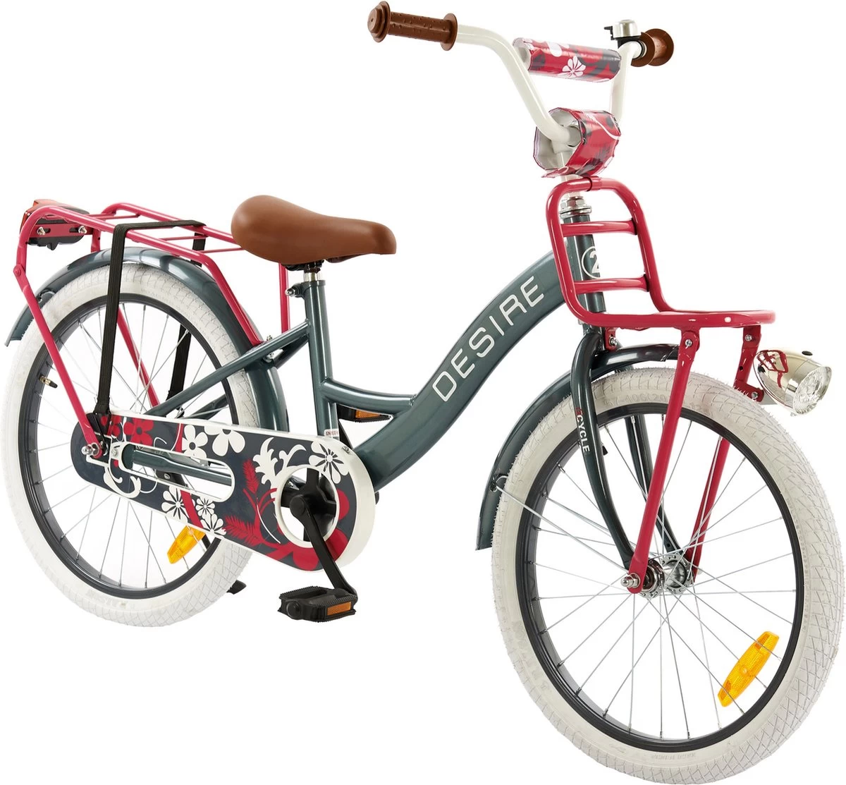 2Cycle Desire Kinderfiets - 20 Inch - Voordrager -Grijs-Roze - Meisjesfiets