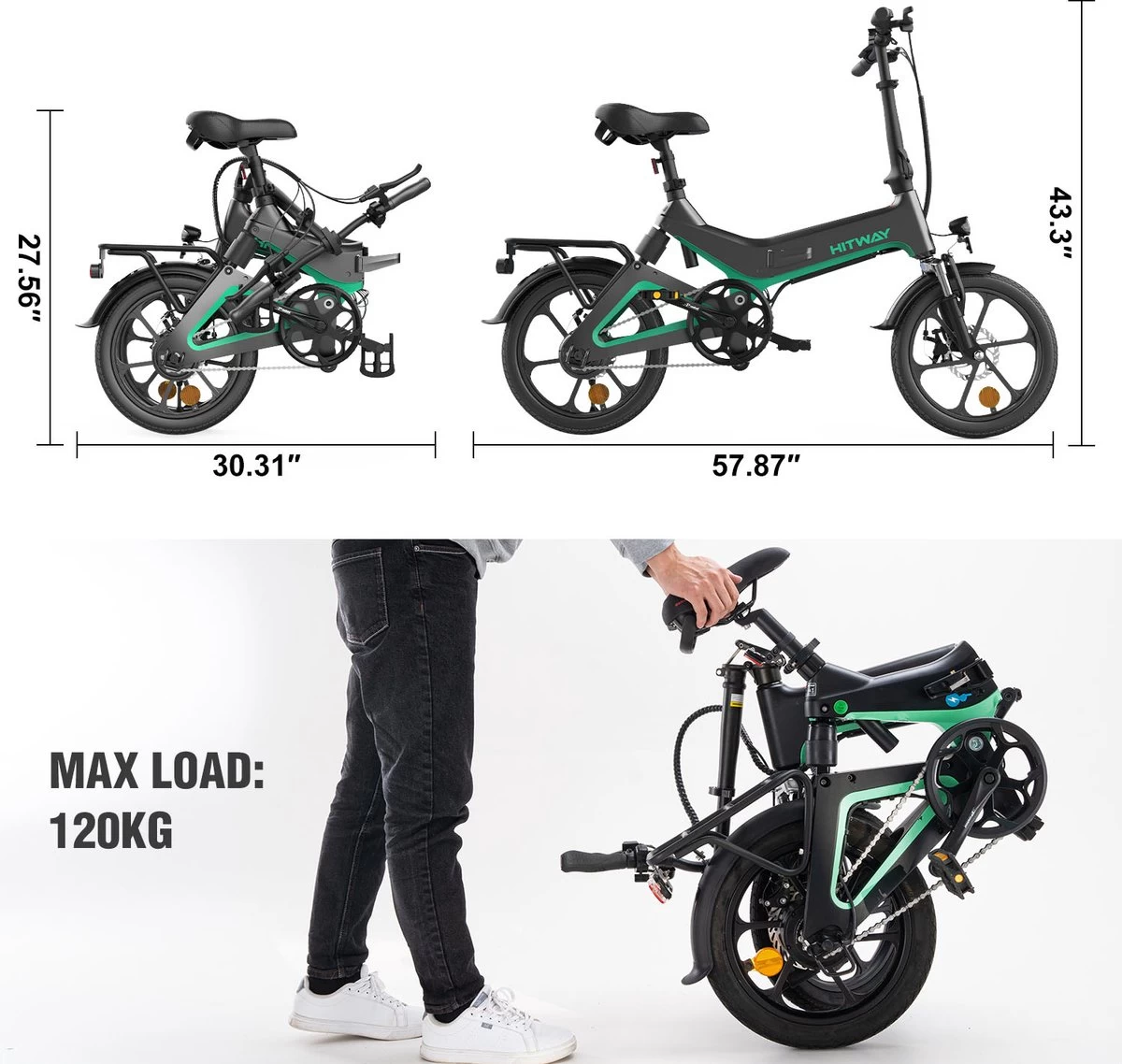 HITWAY Elektrische Fiets - Opvouwbare E-bike - 16 Inch-250W-2023 Model - Afbeelding 8