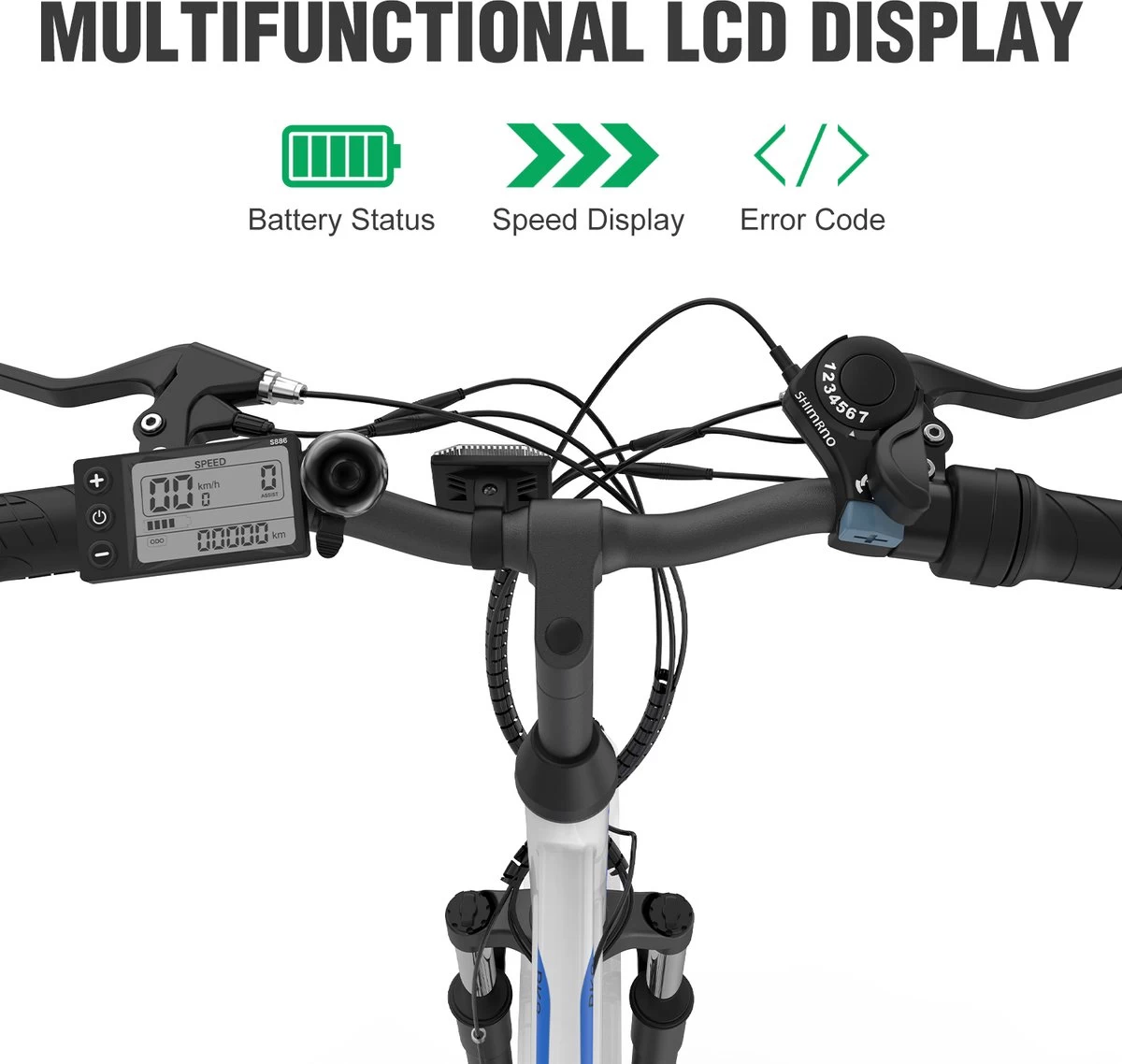 HITWAY Elektrische Fiets, 26 Inch, 250 W Motor, Li-batterij 36 V/11,2 Ah Ebike, Shimano 7 Versnellingen, Tot 35-90 Km - Afbeelding 2