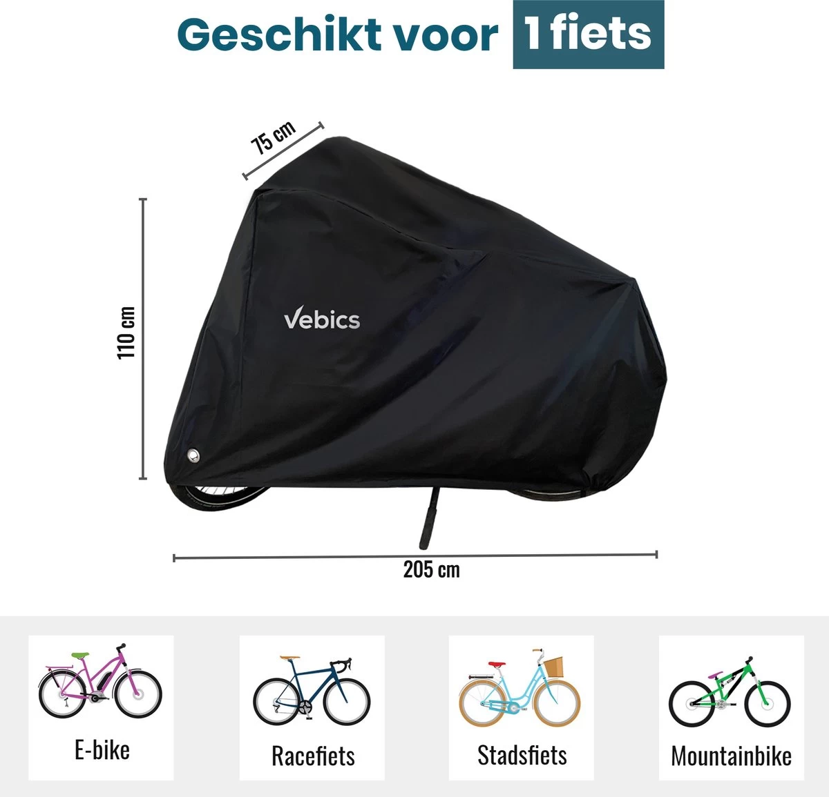 Vebics® Fietshoes Voor 1 Fiets Waterdicht - Elektrische Fiets - Fietsbeschermhoes - Stalling - Zwart - Afbeelding 2