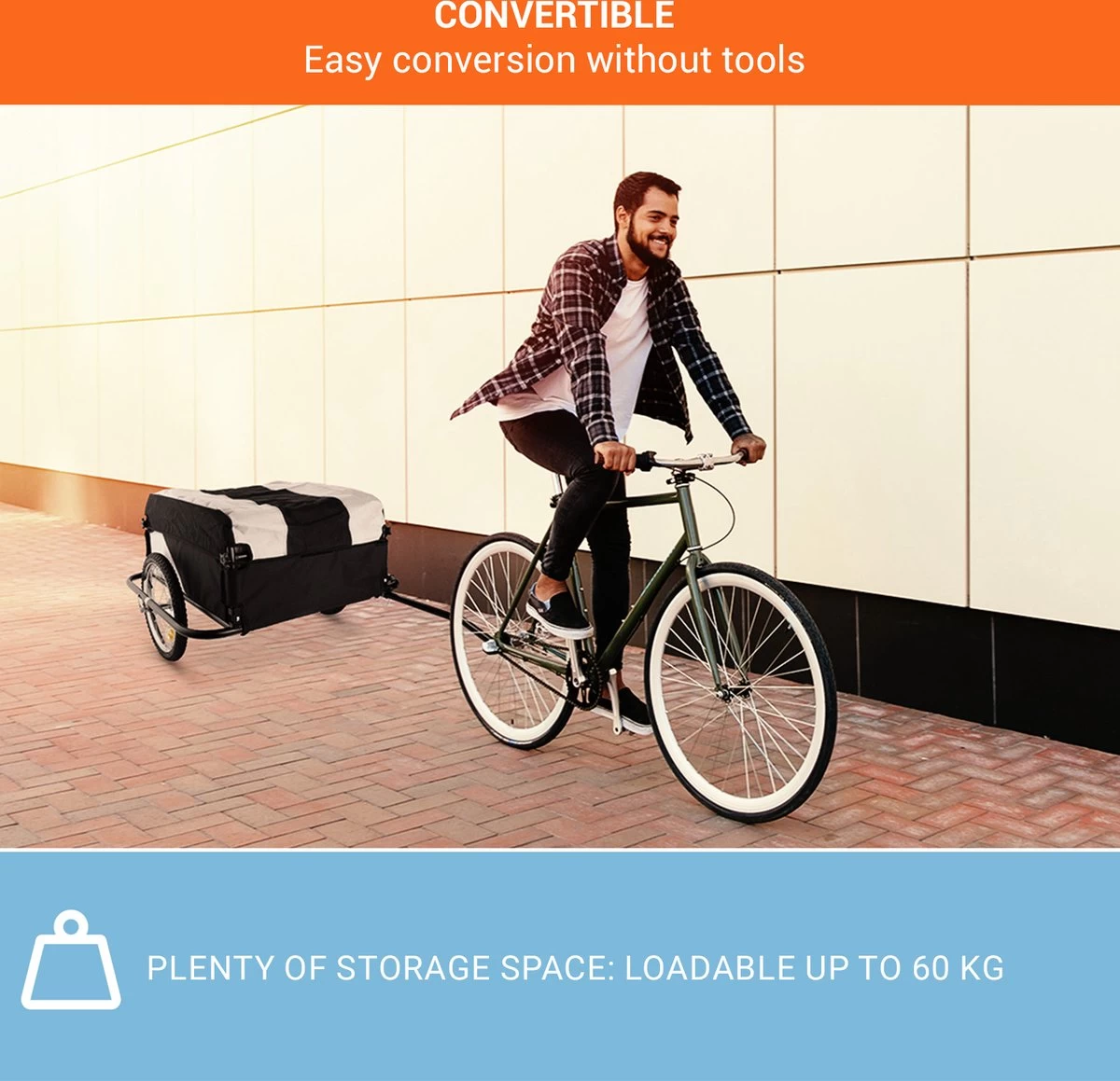 Mountee Rijwielaanhanger Trekker 130l 60kg Stalen Buis - Afbeelding 6