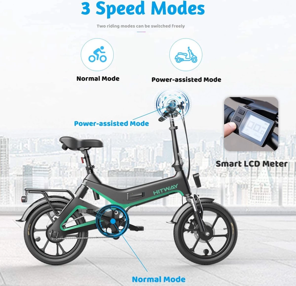HITWAY Elektrische Fiets - Opvouwbare E-bike - 16 Inch-250W-2023 Model - Afbeelding 4
