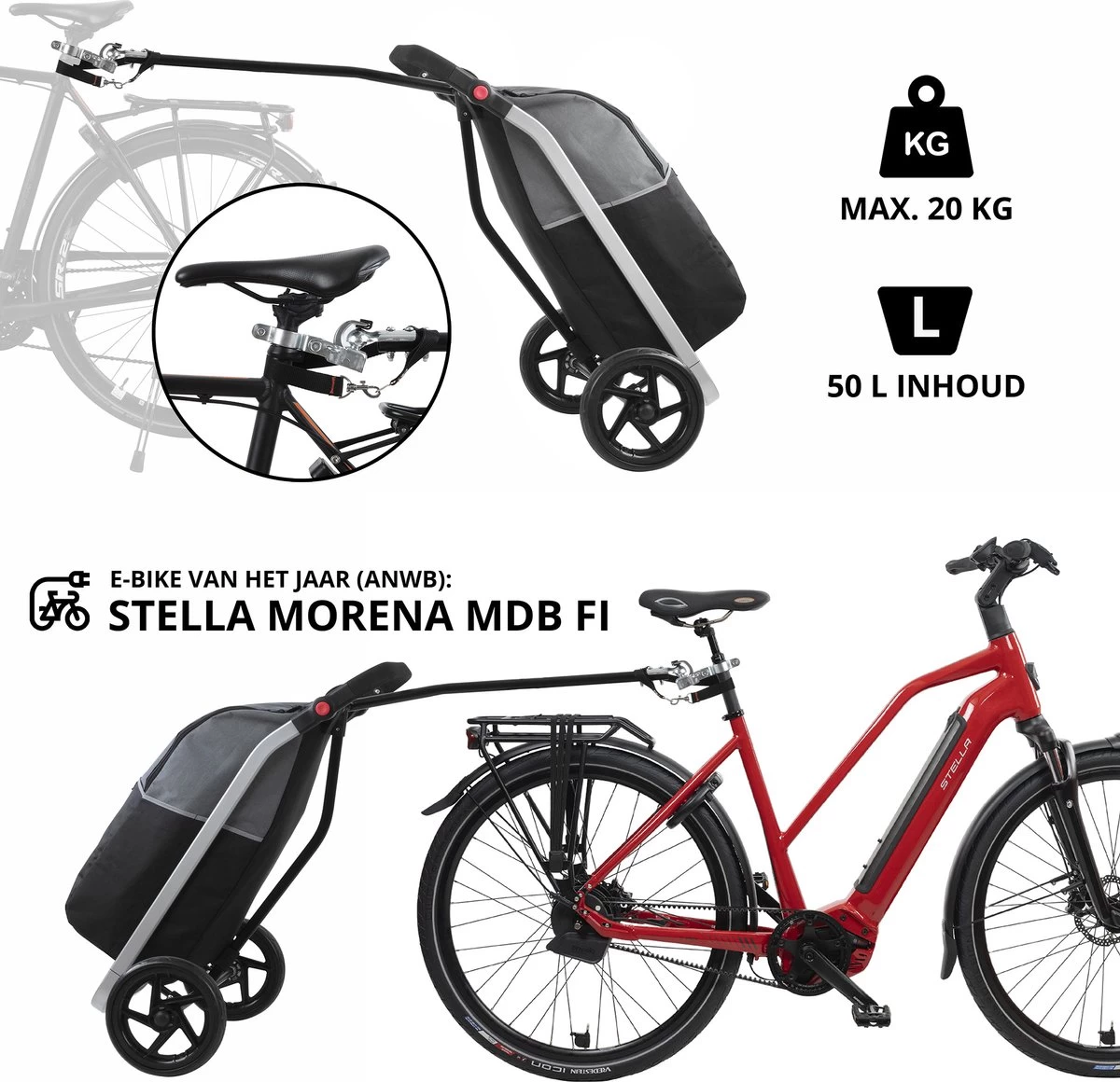 Shoppingcruiser 2 In 1 Boodschappentrolley Voor Achter De Fiets - Fietskar - Robuuste Boodschappenwagen - Allround Bagagekar - Afbeelding 7