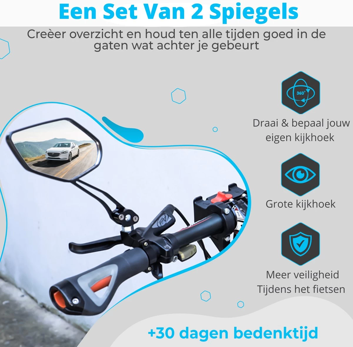 NueNext Fietsspiegel Ebike 2 Stuks – Achteruitkijk Spiegel Op Stuur – Multi-verstelbaar – 360 Rotatie - Speed-pedelec - Afbeelding 6