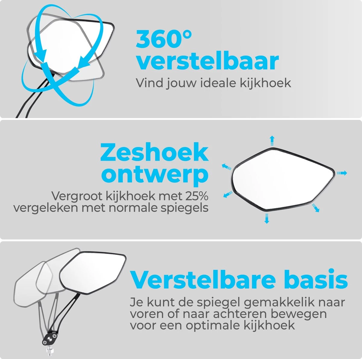 NueNext Fietsspiegel Ebike 2 Stuks – Achteruitkijk Spiegel Op Stuur – Multi-verstelbaar – 360 Rotatie - Speed-pedelec - Afbeelding 5