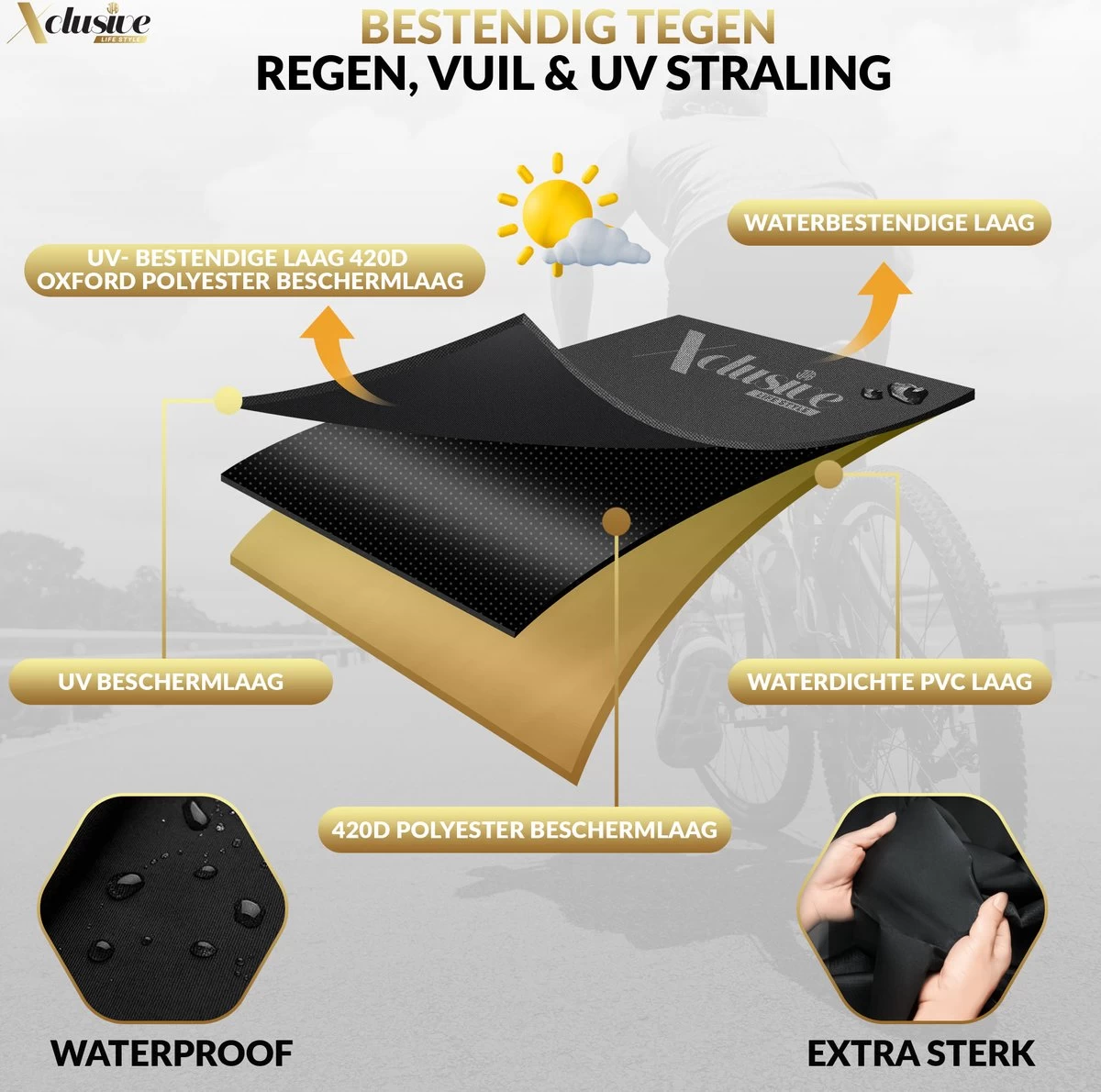 Xclusive-lifestyle® Fietshoes XXL - Universeel - 1 Of 2 Fietsen - Ultra Oxford 420D Zeer Sterk En Extra Dik - Bakfietshoes - Fietscover - Waterdichte PU Coating - Met Opbergtas En Zadelhoes - Afbeelding 3