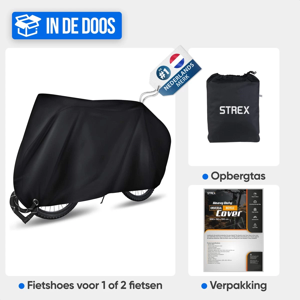 Strex Fietshoes Universeel Voor Alle Fietsen - Waterdicht Ultra Sterk Oxford - Fiets Hoes Voor 1/2 Fietsen - Incl. Opbergzak - Afbeelding 9