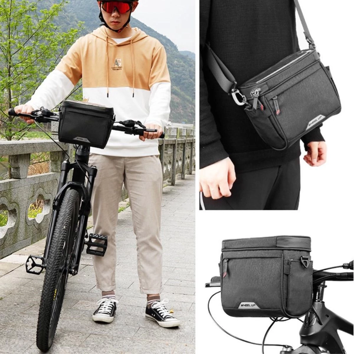 WHEEL UP D21 - Waterdichte Tas Voor Aan De Fiets - Fiets Tas Stuurtas Met Smartphone Houder – Waterdicht – Fietstas Stuur – Smartphone Houder Fiets – T/M 6.5 Inch - Zwart - Afbeelding 3