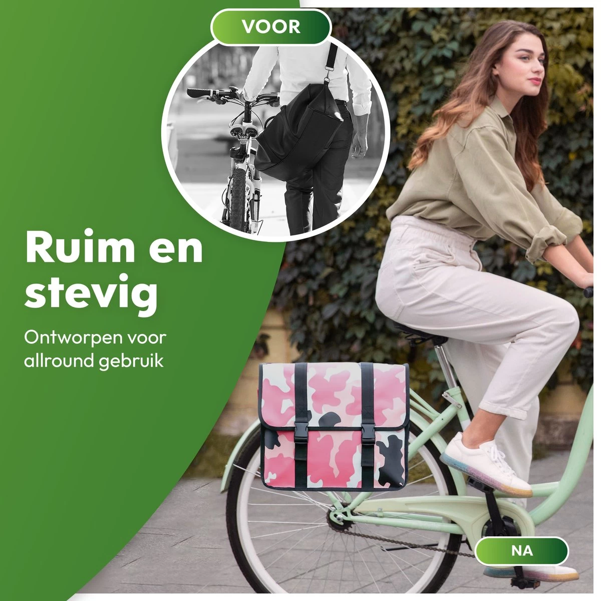 Ekostar® Online Shopping - Fietstassen Dubbel - Waterdicht - Fietstas - 46 Liter – Camouflage Roze – Fietstassen Elektrische Fietsen - Afbeelding 6