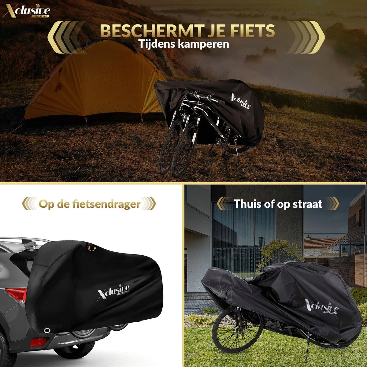 Xclusive-lifestyle® Fietshoes XXL - Universeel - 1 Of 2 Fietsen - Ultra Oxford 420D Zeer Sterk En Extra Dik - Bakfietshoes - Fietscover - Waterdichte PU Coating - Met Opbergtas En Zadelhoes - Afbeelding 6