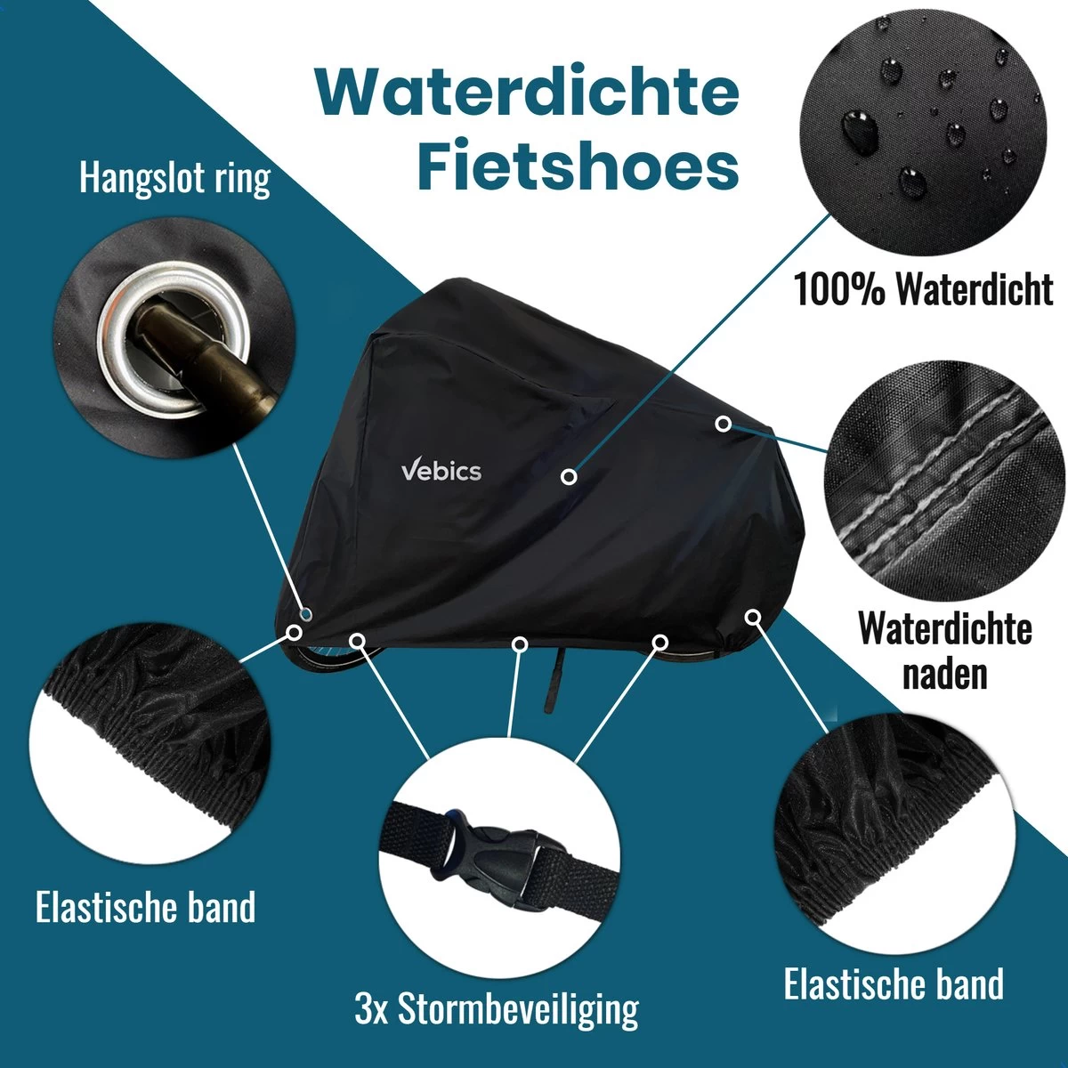 Vebics® Fietshoes Voor 1 Fiets Waterdicht - Elektrische Fiets - Fietsbeschermhoes - Stalling - Zwart - Afbeelding 3