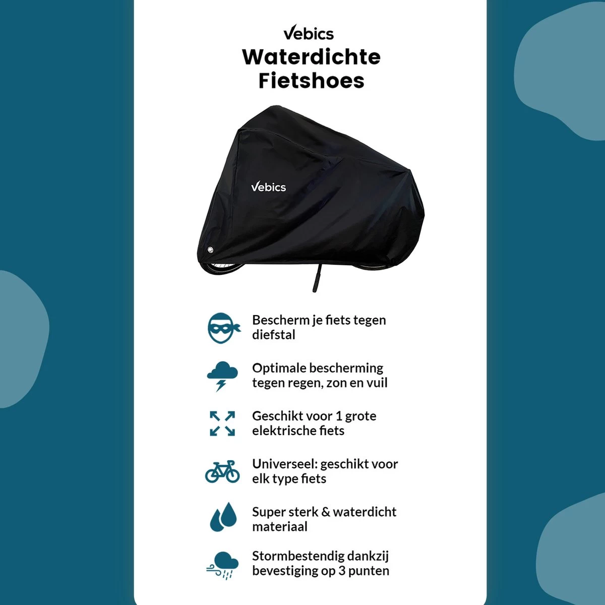 Vebics® Fietshoes Voor 1 Fiets Waterdicht - Elektrische Fiets - Fietsbeschermhoes - Stalling - Zwart - Afbeelding 4