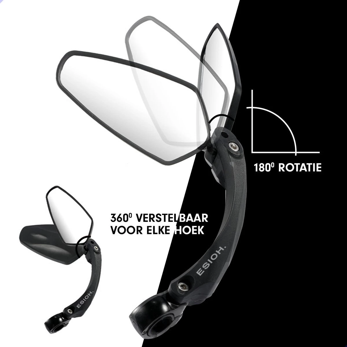 Esioh® Verstelbare Fietsspiegel Rechts Ebike Op Stuur - Achteruitkijkspiegel Fiets – Zijspiegel Fiets 360 ° Draaibaar - Zwart - Afbeelding 6