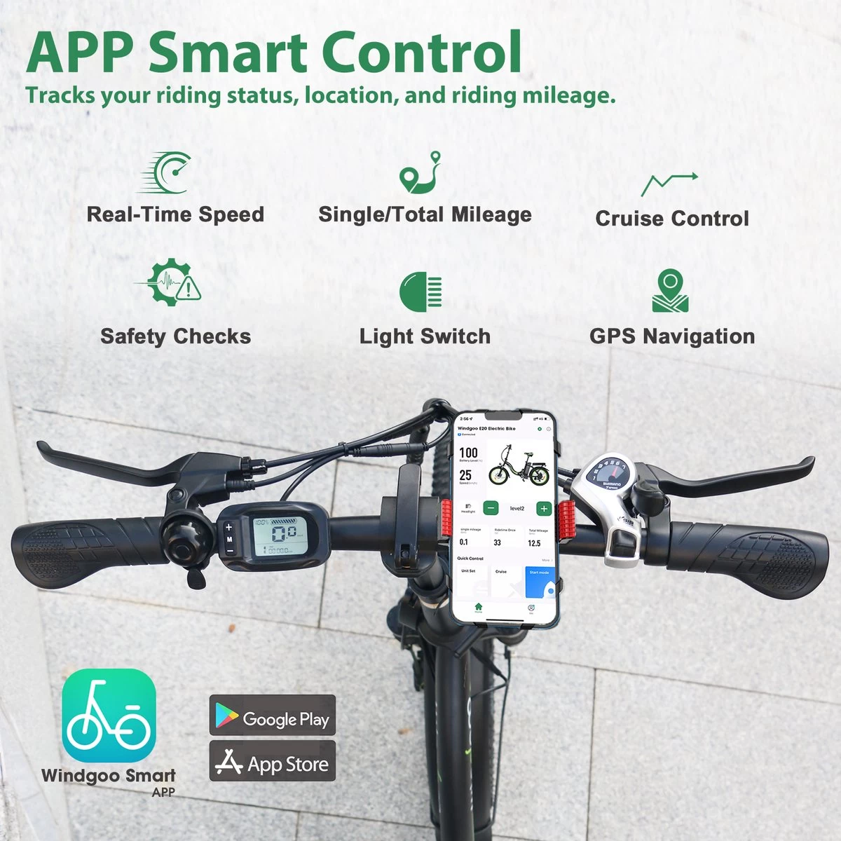 Merkloos Windgoo E20 Urban- Elektrische Fiets - E-bike - 20Inch - 12.5Ah - APP - Fat Tire - 7 Speed Shimano - Afbeelding 3