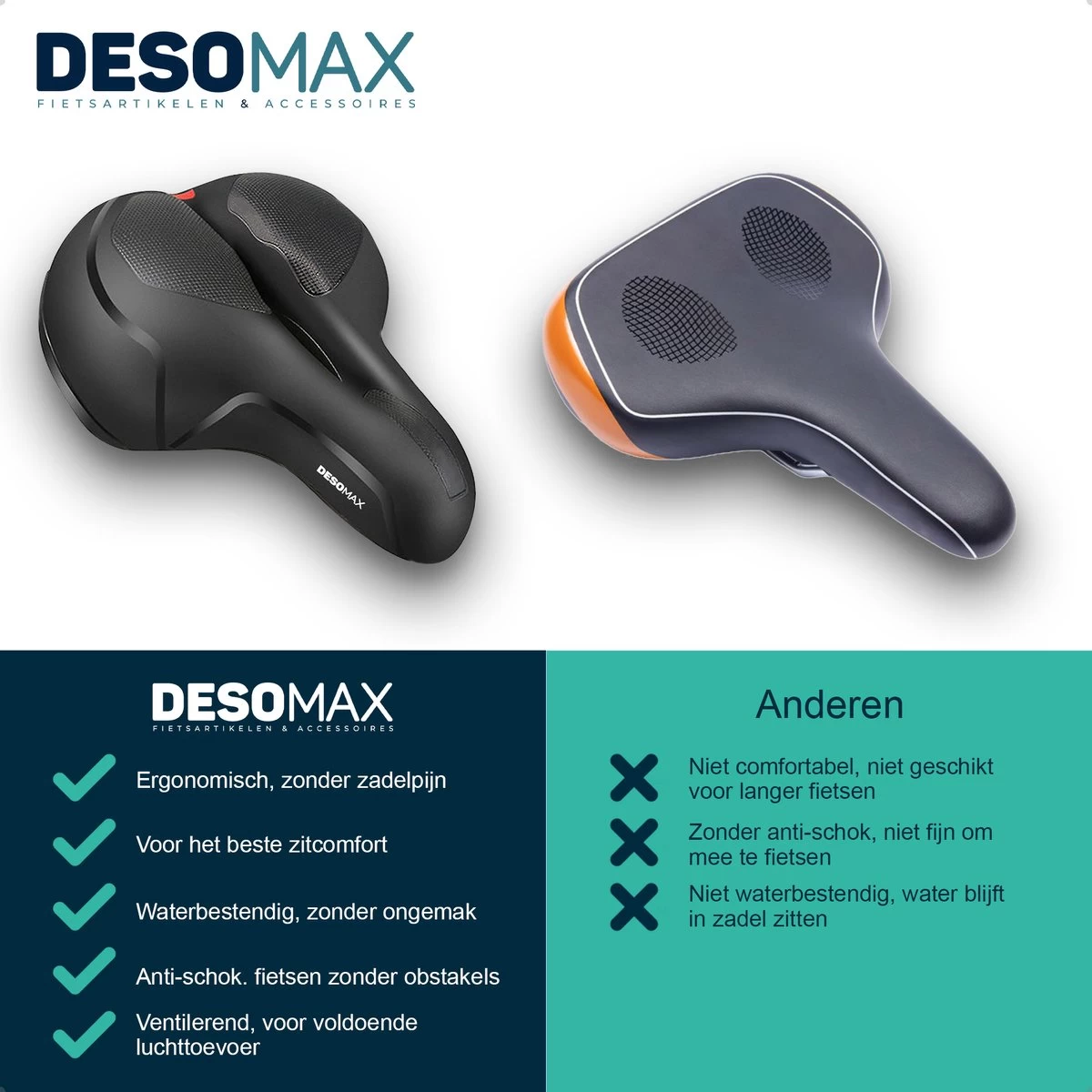 Deso All In One Fietszadel - Comfortabel Gel Zadel - Unisex - Zadelvering – Ergonomisch Design - Zwart - Afbeelding 4