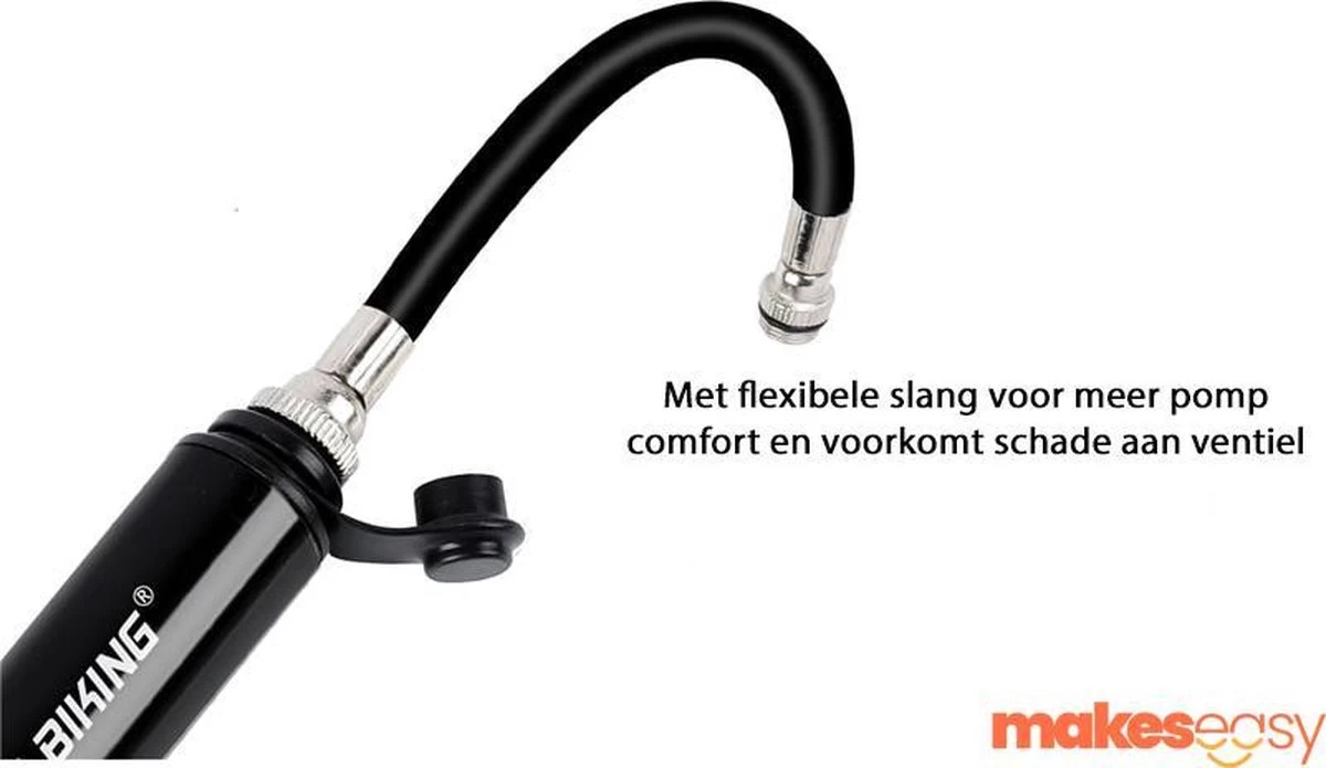Fietspomp Racefiets | Mini Fietspomp | Met Flexible Slang | 8 Bar | Zwart - Afbeelding 2