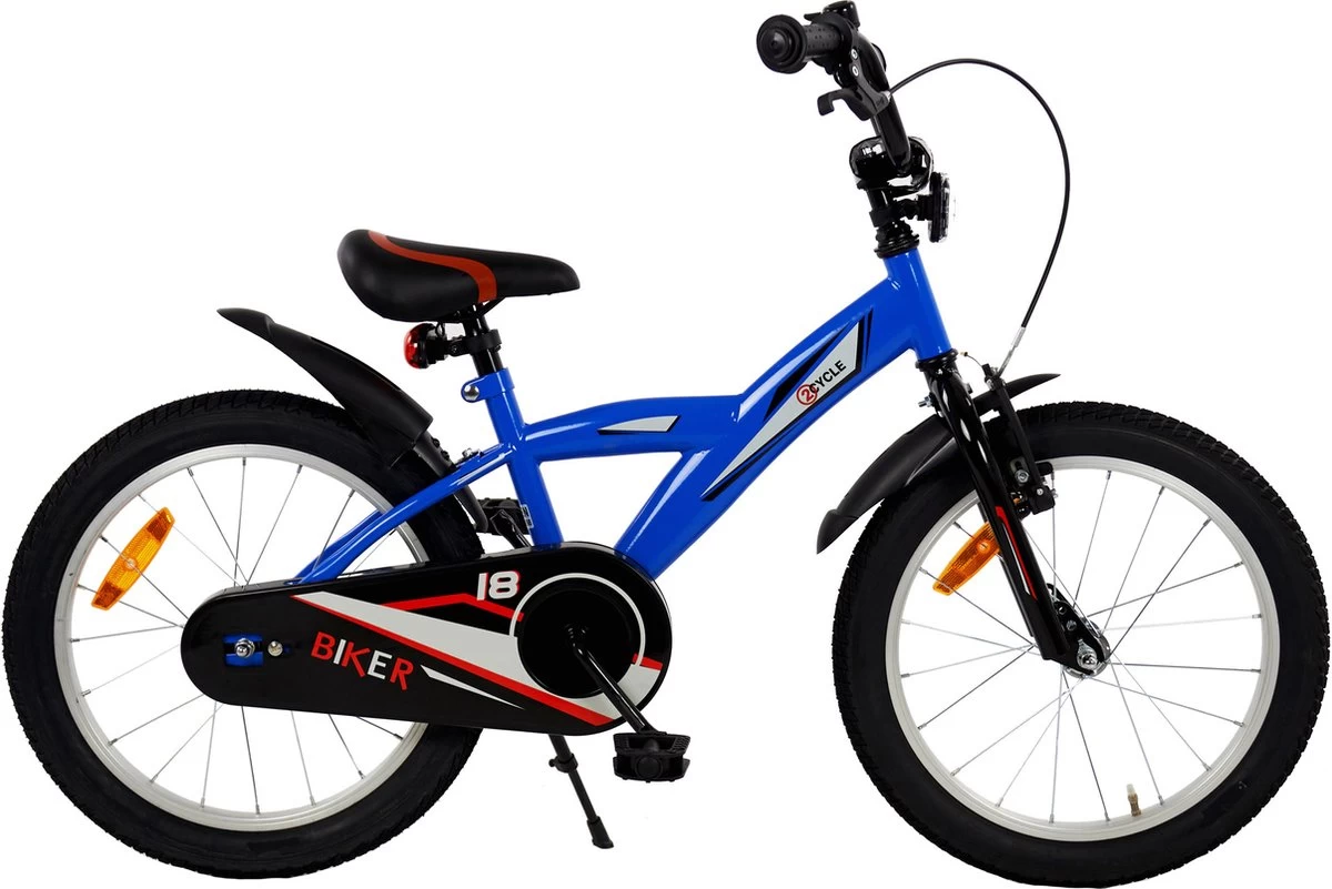 2Cycle Biker Kinderfiets - 18 Inch - Blauw - Jongensfiets - Afbeelding 5