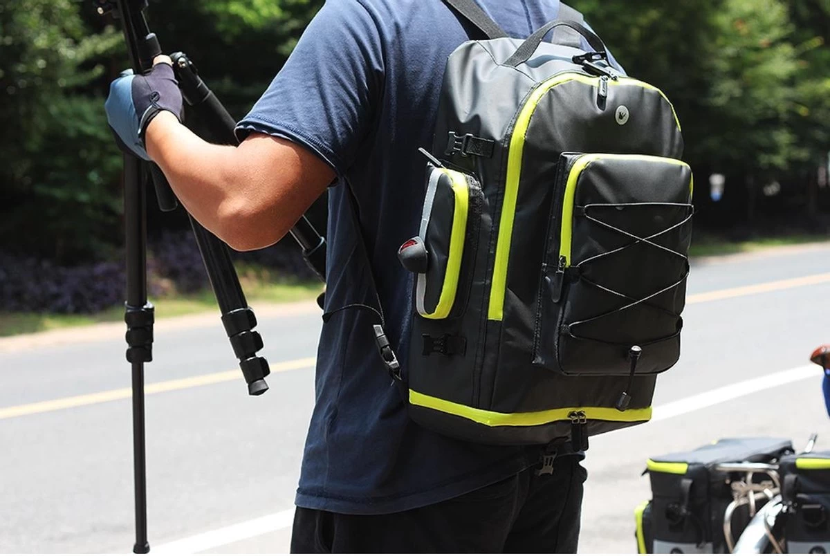 Fietstassen Dubbel Rugzak Fietstas Rugtas Bagagedrager Fiets Regenhoes Zwart Groen 60L - RHINOWALK® - Afbeelding 11