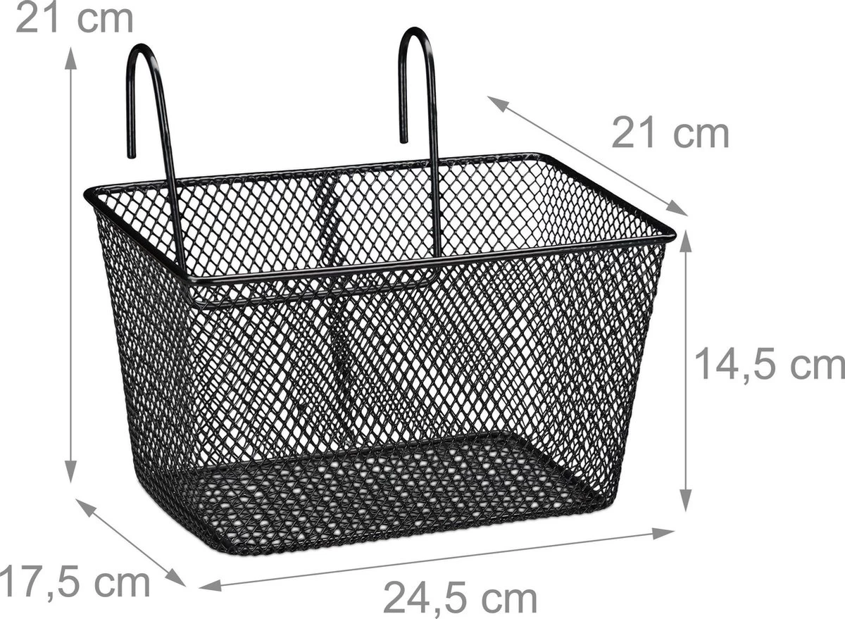 Relaxdays Fietsmand Stuur - Fietsmandje Met Haken - Fiets Mand Voorop - Klein - Metaal - Zwart - Afbeelding 4