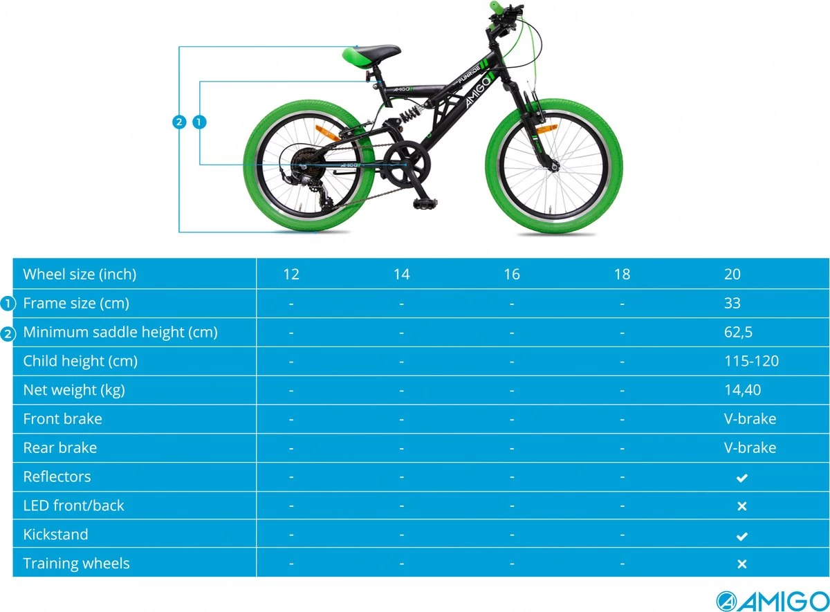 Amigo Fun Ride - Mountainbike 20 Inch - Voor Jongens En Meisjes - Met 7 Versnellingen - Zwart/Groen - Afbeelding 7