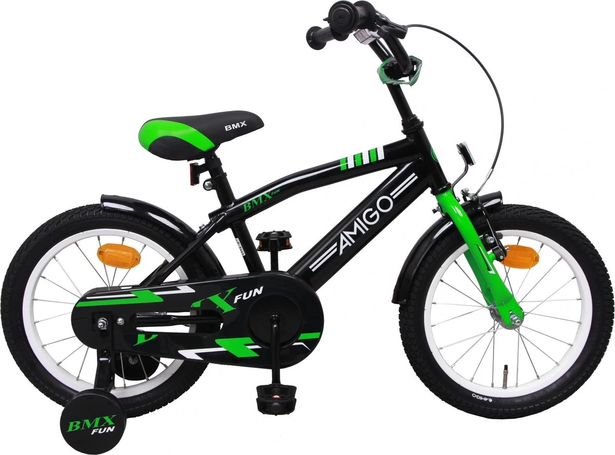 Amigo BMX Fun Jongensfiets - Kinderfiets 16 Inch - Zwart/Groen