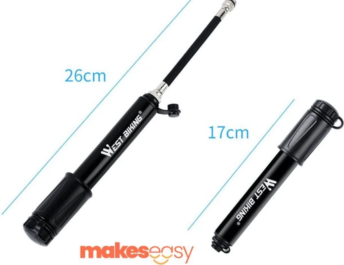 Fietspomp Racefiets | Mini Fietspomp | Met Flexible Slang | 8 Bar | Zwart - Afbeelding 6