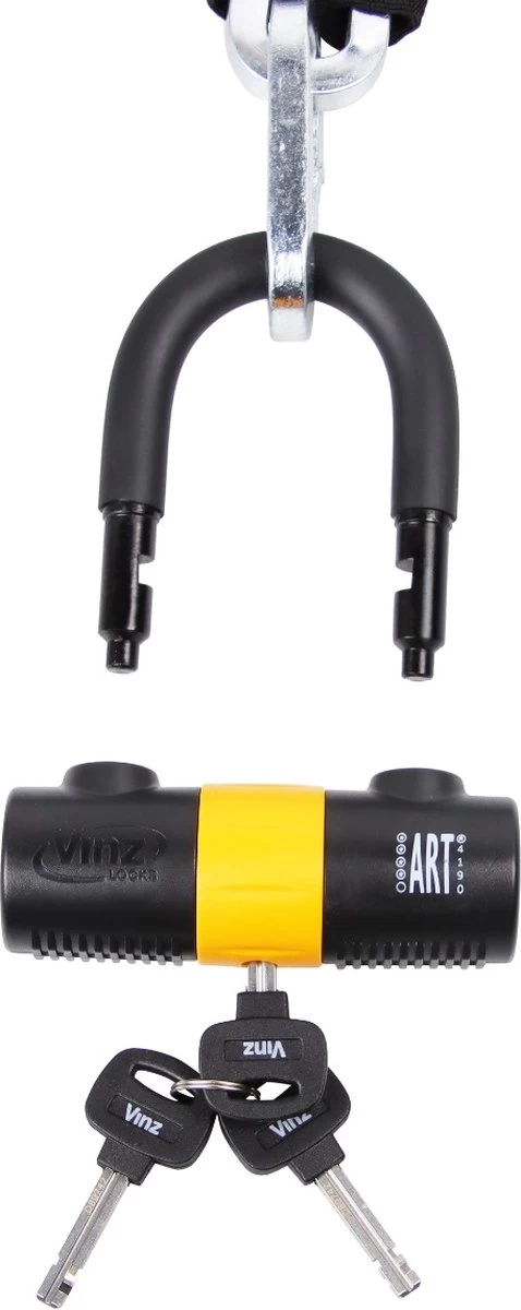 VINZ Trivor ART 4 Kettingslot - 200 Cm Motorslot Van Gehard Staal Met Ring / Scooterslot Met Hangslot / Schijfremslot - Afbeelding 3