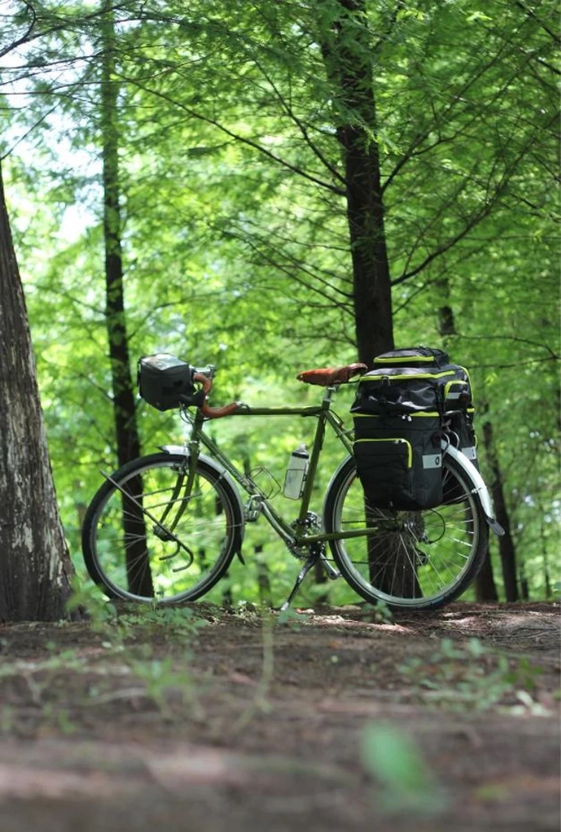 Fietstassen Dubbel Rugzak Fietstas Rugtas Bagagedrager Fiets Regenhoes Zwart Groen 60L - RHINOWALK® - Afbeelding 15