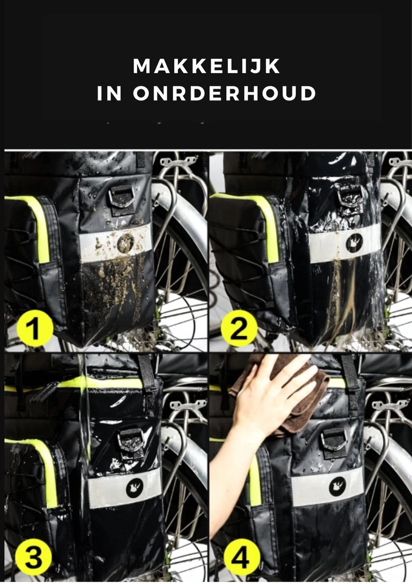 Fietstassen Dubbel Rugzak Fietstas Rugtas Bagagedrager Fiets Regenhoes Zwart Groen 60L - RHINOWALK® - Afbeelding 13